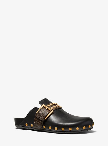 michael michael kors robin studded leather and logo clog|Robin Studded Leather and Logo Clog .